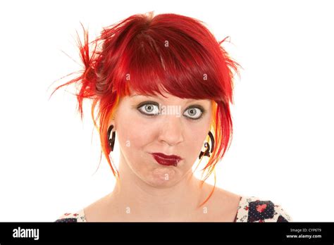 Pretty Punky Girl With Brightly Dyed Red Hair Stock Photo Alamy