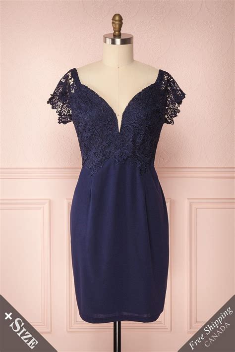 Amane Navy Blue Lace Plus Size Cocktail Dress Boutique 1861 Cocktail Dresses With Sleeves V