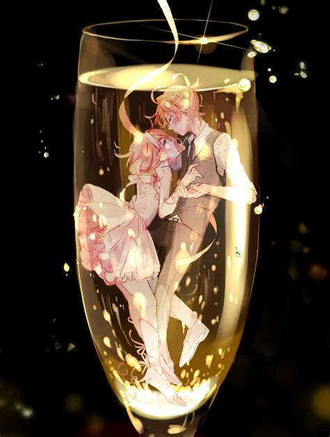 Rin And Len Underwater Champagne Holdinghands Anime Love Couple