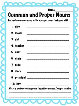 Proper And Common Nouns Worksheet