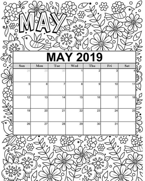 Free Printable Coloring Calendar 2019 For Kids It Has Enough Space