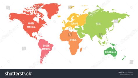 Mapa Mundial Dividido En Seis Continentes Vector De Stock Libre De