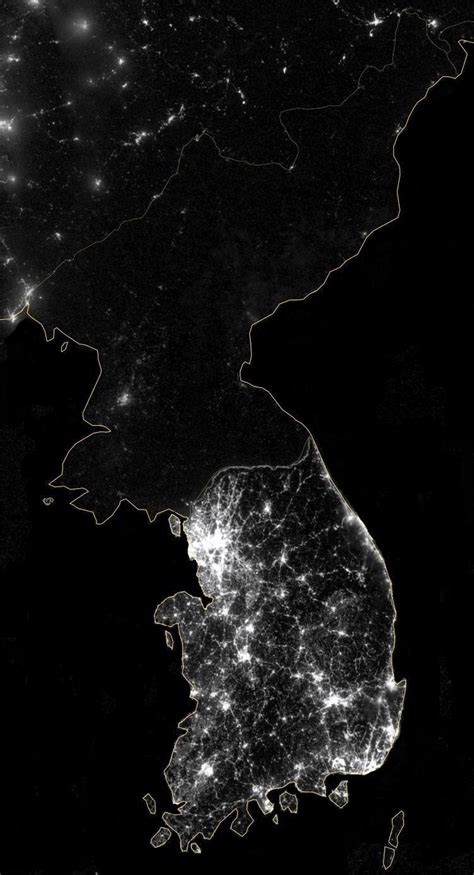 Large Satellite Map Of Korean Peninsula At Night North Korea Asia