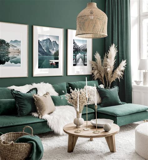 Placing the right furniture piece can magically transform your room and that is a fact. Stunning gallery wall art green living room nature posters ...