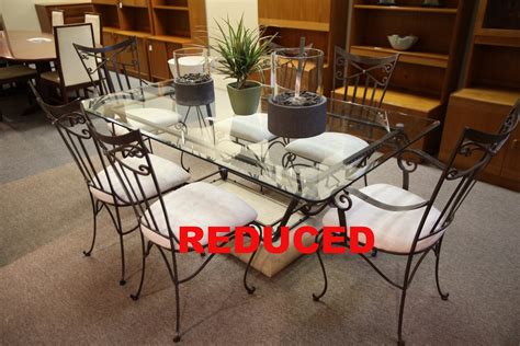 Wrought Ironglass Table With 6 Chairs 72x415 Consign Design