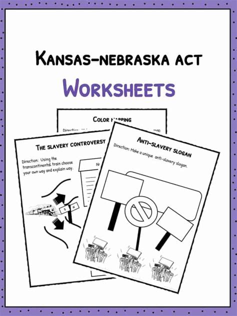Kansas Nebraska Act Facts Information And Worksheets Kids Study Guide