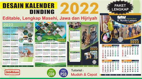 Free 4 Desain Kalender Dinding 2022 Lengkap Masehi Jawa Hijriyah Cdr