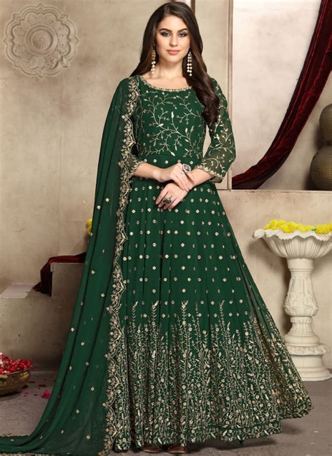 Buy Online Embroidered Green Anarkali Salwar Kameez 129327