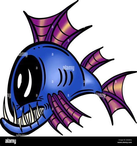 Colour Cartoon Anglerfish Fish Outline Illustration Vector Stock Vector