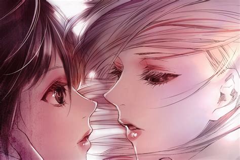 Girls And Two Almost Kiss Close Up Anime Romance Living Room Home Art