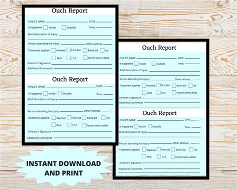 Ouch Report Printable Child Incident Report Preschool Etsy