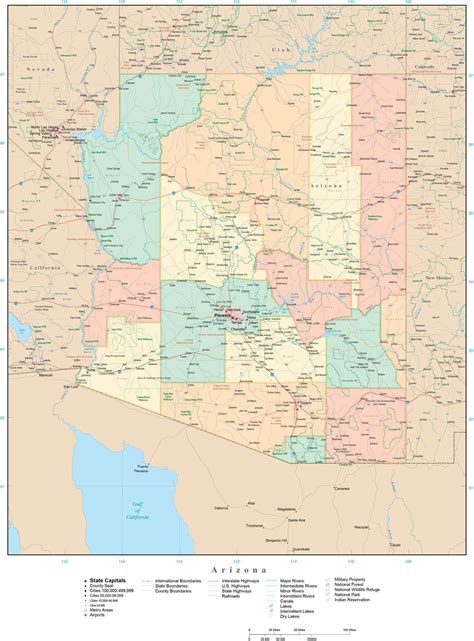 Arizona State Map In Adobe Illustrator Vector Format Detailed Editable