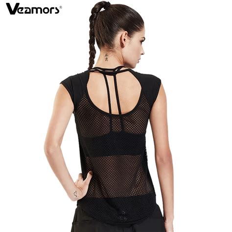 Veamors Sexy Hollow Out Yoga Shirt Women Quick Dry Sleeveless Sport Yoga Tops Black Slim Mesh