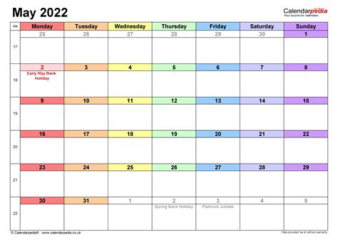 Calendar May 2022 Uk With Excel Word And Pdf Templates