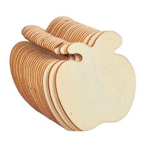 24 Pack Unfinished Wood Cutouts Wooden Apple Shape For Diy Crafts