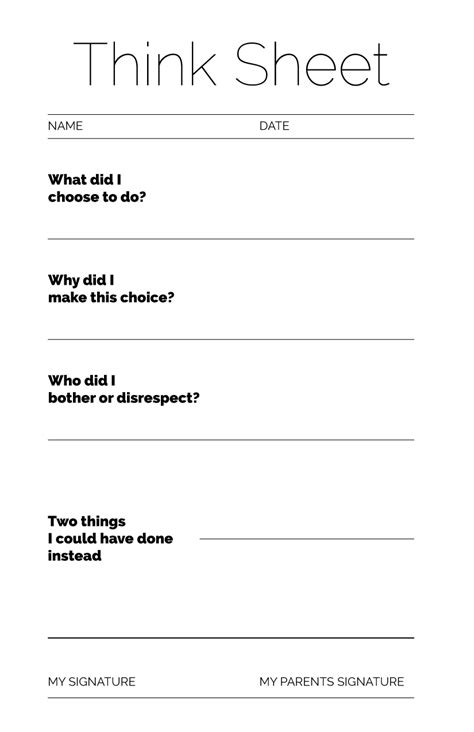 Think Sheet Have The Student Fill This Out When They Have Hurt The