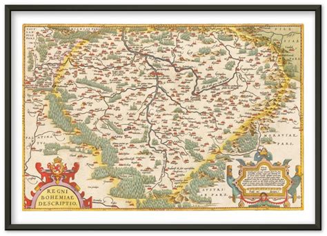 Historical Map Of Bohemia Around 1609 Reprint Of The Map Etsy