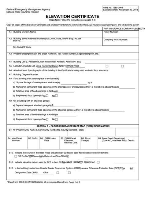 Fillable Fema Form 086 0 33 Elevation Certificate Us Department