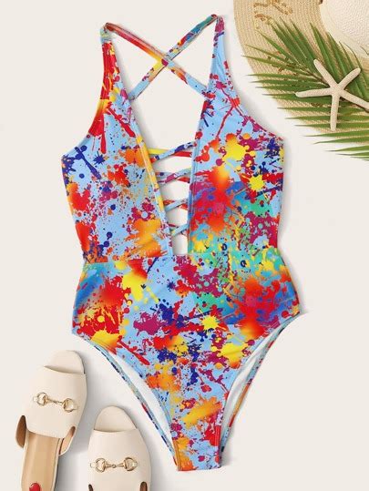 Tie Dye Criss Cross One Piece Swimwear Swswim03191219474 2100 In