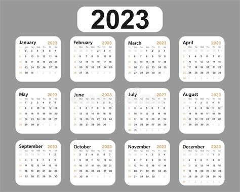 Vector Illustration Of The Calendar Year 2023 The Week Starts On