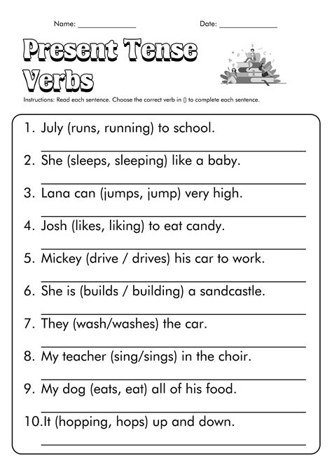 Present Tense Verbs St Grade Work Worksheet