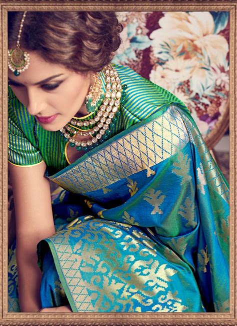 buy sky blue woven kanchipuram silk saree with blouse online