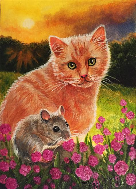 Aceo Original Cat And Mouse Oil Painting Painting Original Paintings