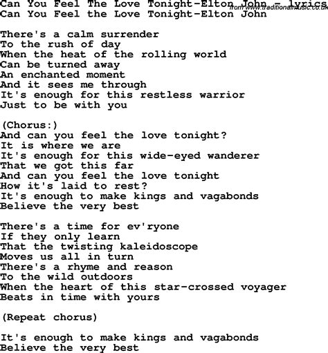 Love Song Lyrics Forcan You Feel The Love Tonight Elton John How Are