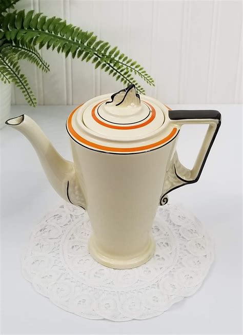 Burleigh Ware Pottery Teapot 1930s Art Deco Cream Coloured With