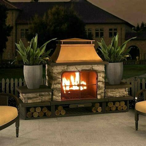 Outdoor Wood Burning Fireplace Large Modern Patio Heater Steel And Faux