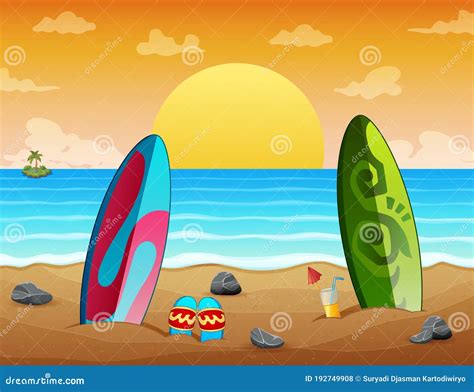 The Sunset Surfboards Illustration Stock Photography Cartoondealer