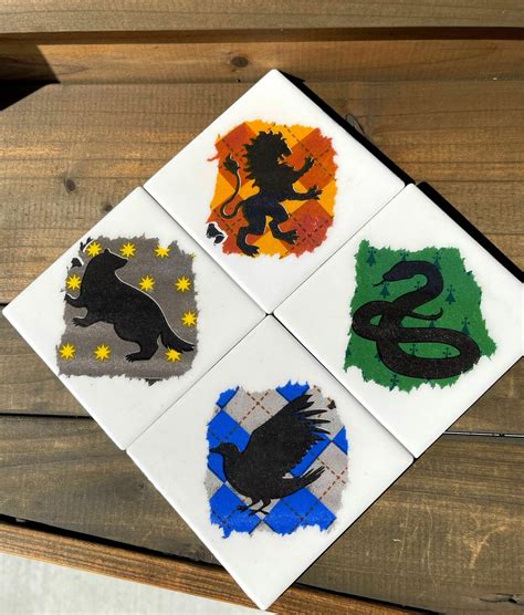 Four 4 Harry Potter Houses Ceramic Tile Coasters Hogwarts Etsy