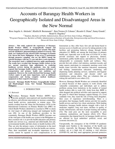 Pdf Accounts Of Barangay Health Workers In Geographically Isolated