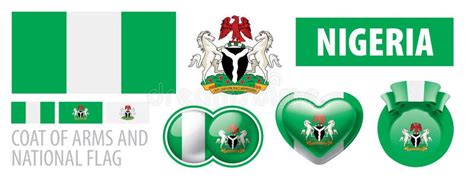 Vector Set Of The Coat Of Arms And National Flag Of Nigeria Stock
