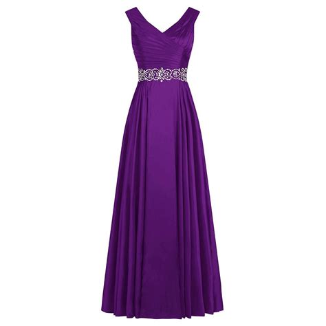 Vintage Purple Pleats Long Prom Dress V Neck Ruched Sequins A Line