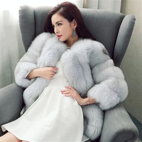 2016 New Winter Coat Long Striped Faux Fur Coat Luxury Fox Fur Coats Women Fashion Fur Overcoat