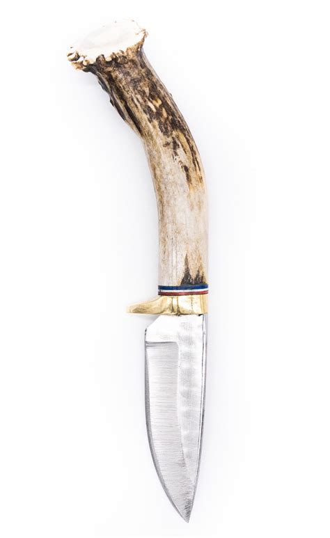 Deer Hunter Fixed Blade Knife With Antler Handle And Brown Etsy