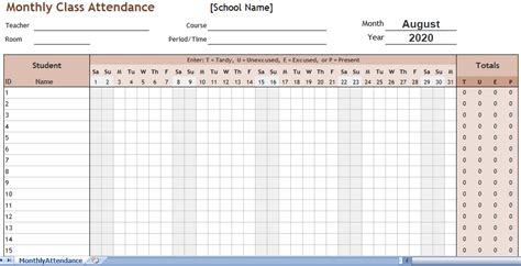 Weekly Students Attendance Record Excel Template For Free