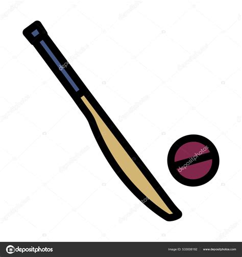 Cricket Bat Icon Editable Bold Outline Color Fill Design Vector Stock