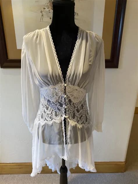 Bridal Vintage Val Mode Lingerie Robe With Lace And Pearl Detailing Size Small 5000 Picclick