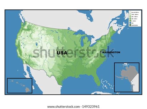 Physical Map United States America Stock Illustration