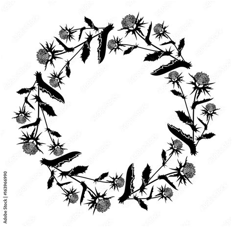 Round Frame With Thistle Silhouette Vector Clip Art Stock Vector