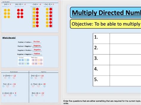 Multiply Directed Positive And Negative Numbers Teaching Resources