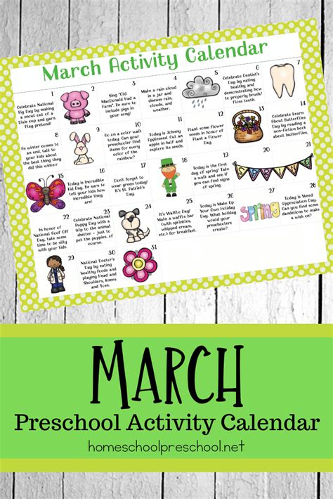 March Activity Calendar For Preschoolers March Activities Kids
