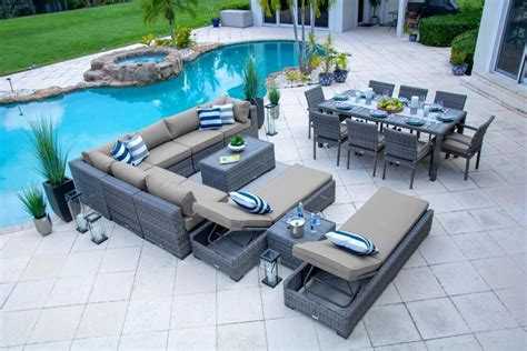 Tuscany 19 Piece Outdoor Patio Furniture Combination Set In Gray Pool