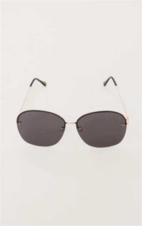 Black Frameless Oversized Round Sunglasses Prettylittlething