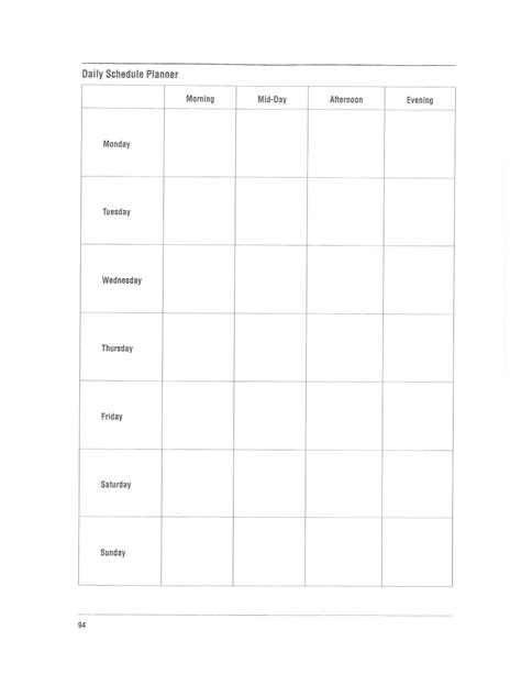 7 Day Printable Weekly Schedule Template