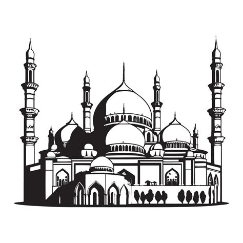 Beautiful Mosque Vector Outline Sketch Drawing Silhouette Icon Logo