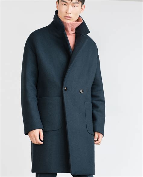 Zara Oversized Coat In Blue For Men Petrol Blue Lyst