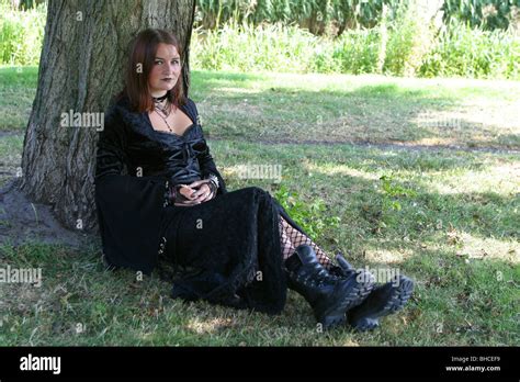 Full Body Shot Teenage Gothic Girl Wearing Gothic Fashion Gothic